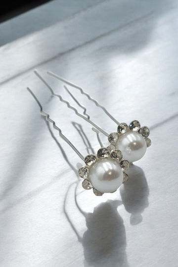 Bridal Hairpins Silver Flower Shape Pearl 0.6cm in the Middle 2pcs