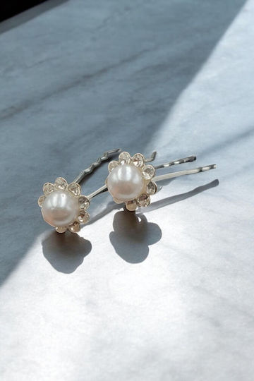 Bridal Hairpins Silver Flower Shape Pearl 0.6cm in the Middle 2pcs