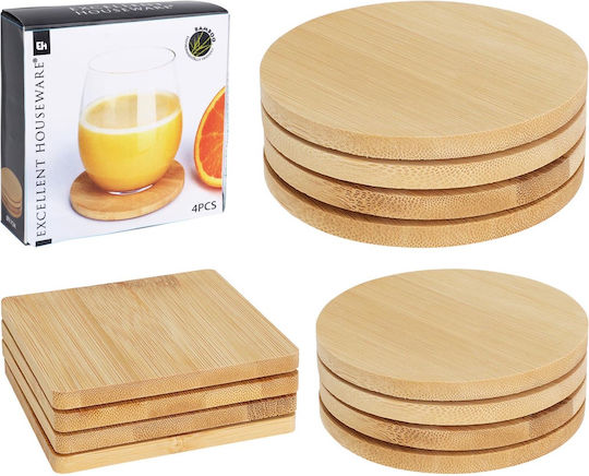 Excellent Houseware Στρογγυλό Σουβέρ Ξύλινο Καφέ 10cm 4τμχ