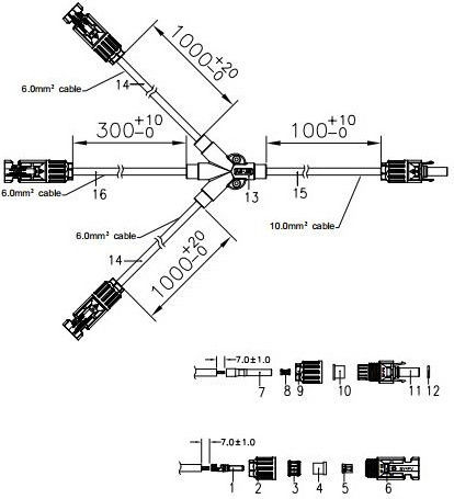 Connection Photovoltaic Cable 10-SY-CM31-B 1pcs
