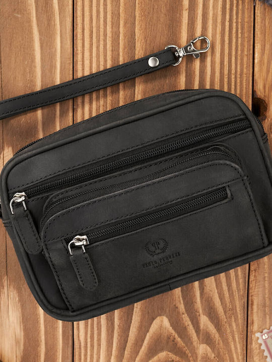 Leder Herrentasche Schulter / Crossbody Schwarz