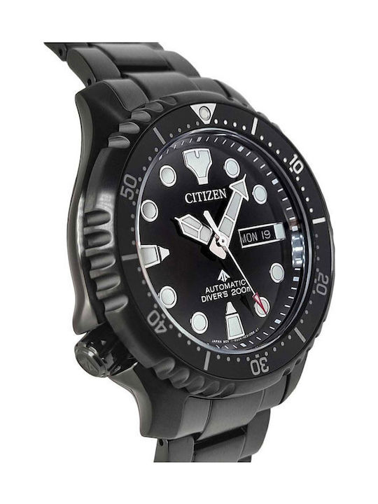 Citizen Promaster Mechanical Ανδρικό Ρολόι Αυτόματο με Μαύρο Μεταλλικό Μπρασελέ