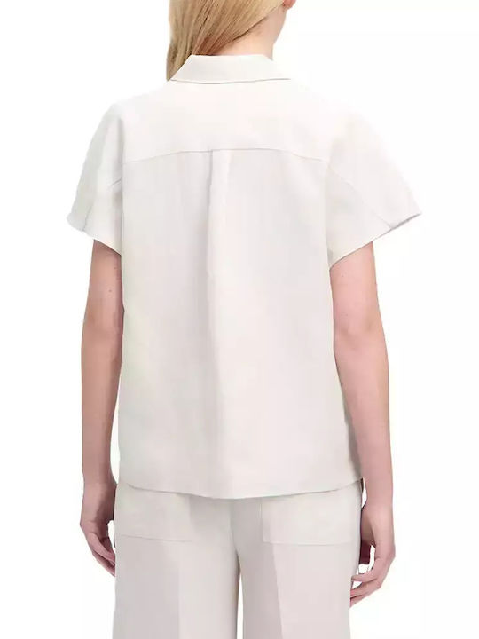 Calvin Klein Women's Linen Short Sleeve Shirt Chalk