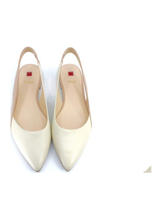 Δερμάτινες Γυναικείες Μπαλαρίνες Slingback σε Μπεζ Χρώμα