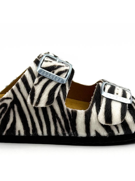 Plakton Leather Women's Flat Sandals Anatomic Zebra