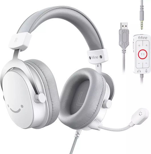 Fifine H9 Over Ear Gaming Headset με σύνδεση USB / 3.5mm Λευκό for PC / Nintendo Switch / PS4 / PS5 / XBOX