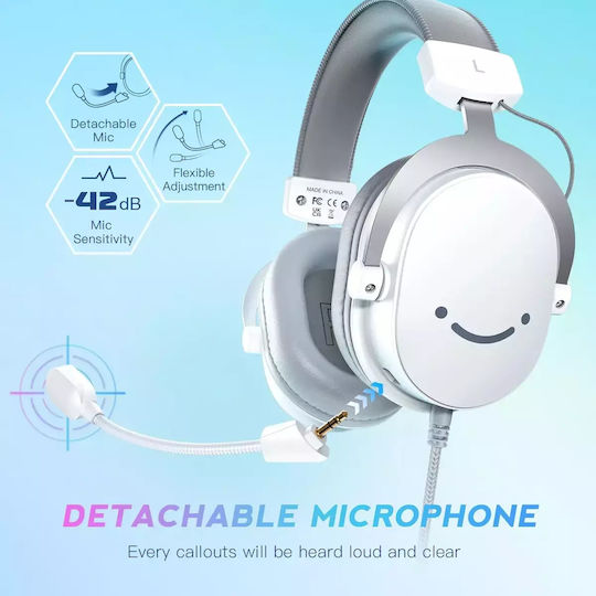 Fifine H9 Over Ear Gaming Headset με σύνδεση USB / 3.5mm Λευκό for PC / Nintendo Switch / PS4 / PS5 / XBOX