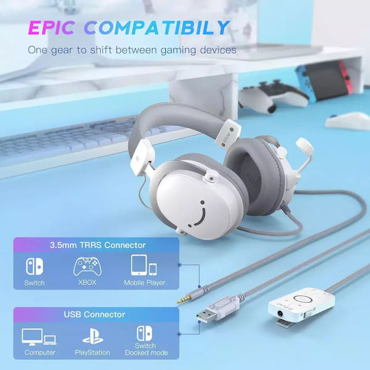 Fifine H9 Over Ear Gaming Headset με σύνδεση USB / 3.5mm Λευκό for PC / Nintendo Switch / PS4 / PS5 / XBOX