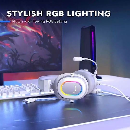 Fifine H6 Over Ear Gaming Headset με σύνδεση USB Ροζ for PC