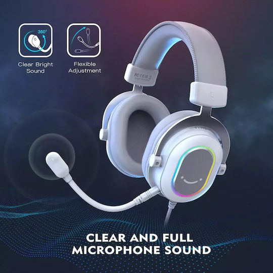 Fifine H6 Over Ear Gaming Headset με σύνδεση USB Ροζ for PC