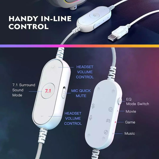 Fifine H6 Over Ear Gaming Headset με σύνδεση USB Ροζ for PC