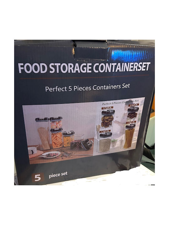 Food Set of 5 Pieces Jars for Sugar Cereal Pasta Coffee Tea with Airtight Lid Plastic Brown 1200ml