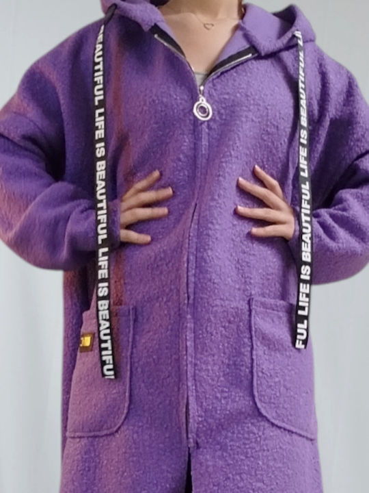 Long Women's Cardigan with Zipper Lila