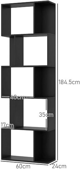 Βιβλιοθήκη Μαύρο 60x24x184.5εκ.