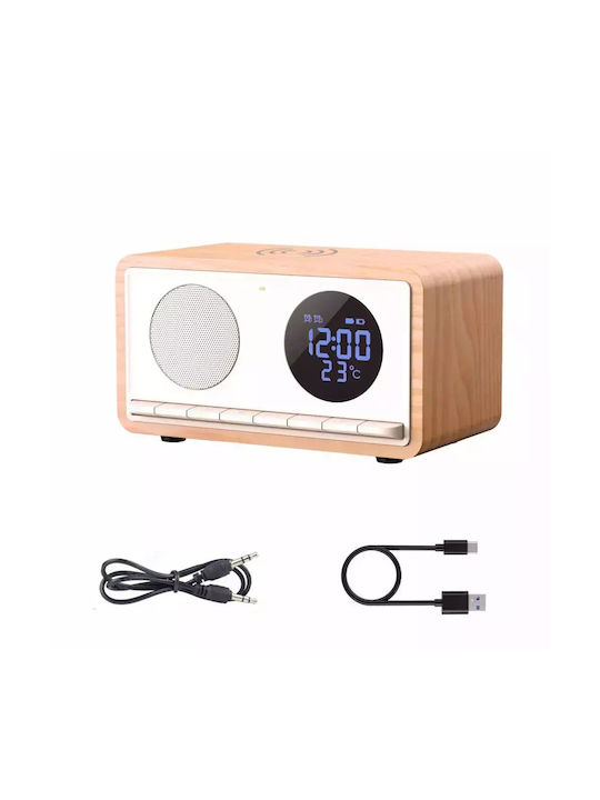 Manta Tabletop Digital Clock with Alarm, Radio and Wireless Charging White
