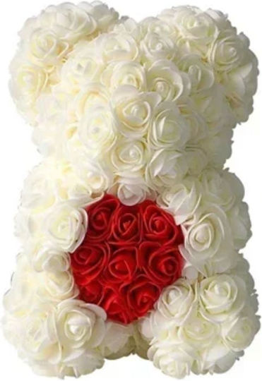 Rosen Teddybär 25cm Weiß