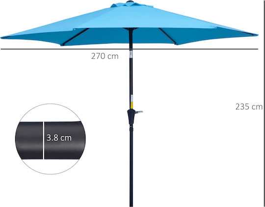 Round Aluminum Blue Parasol Φ2.7xH2.4m