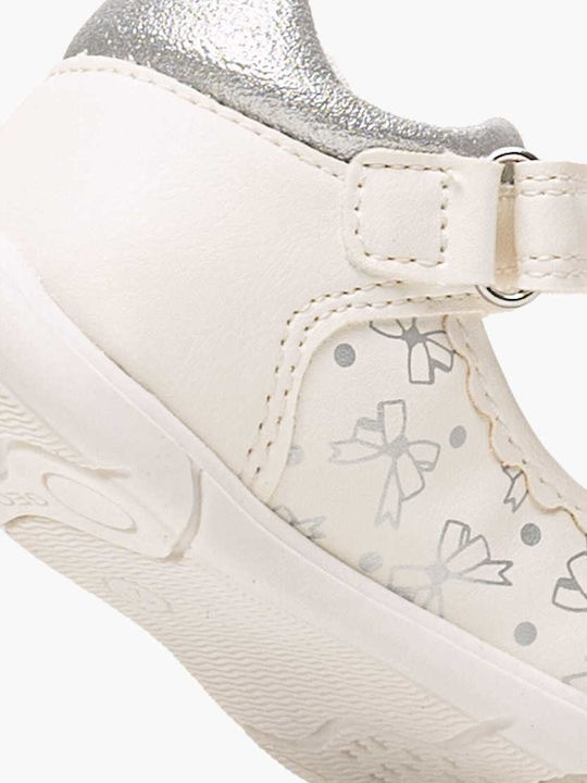 Kids Leather Ballerinas with Hoop & Loop Closure White