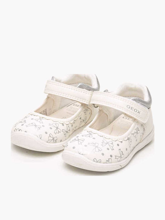 Kids Leather Ballerinas with Hoop & Loop Closure White