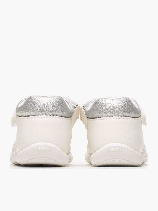Kids Leather Ballerinas with Hoop & Loop Closure White