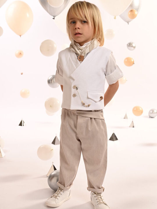 Baby Bloom Βαπτιστικό Κοστούμι με Γιλέκο για Αγόρι Μπεζ