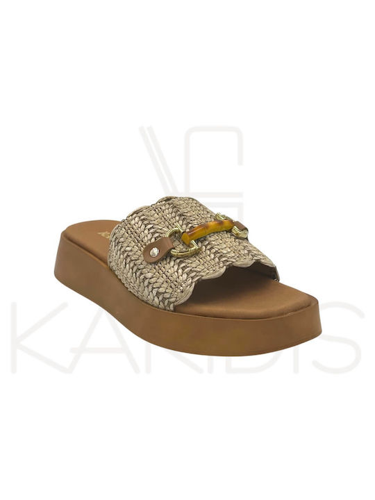 Ragazza Leather Women's Flat Sandals Anatomic in Beige Color