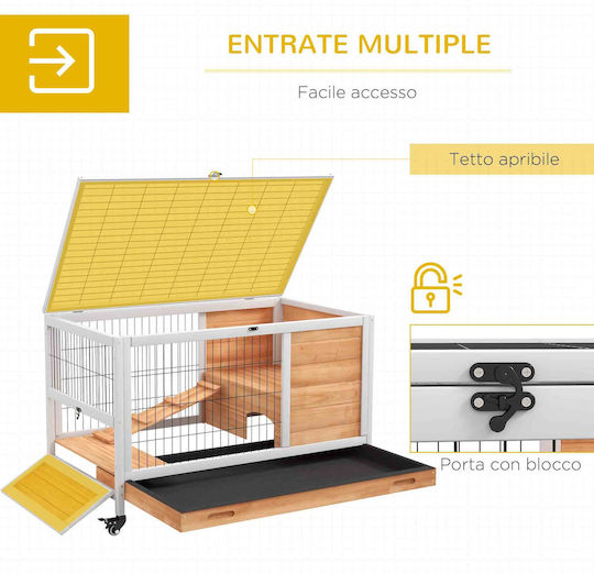 Pawhut D51-126V00YL Cușcă de Lemn pentru iepuri 90bucx53bucx59buccm.