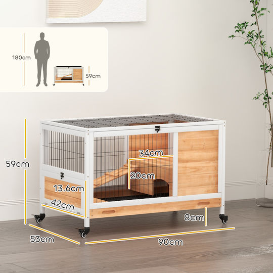 Pawhut D51-126V00YL Cușcă de Lemn pentru iepuri 90bucx53bucx59buccm.