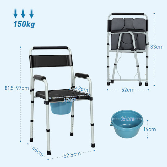 HomCom Toilettenstuhl mit Rückenlehne 713-188V00BK