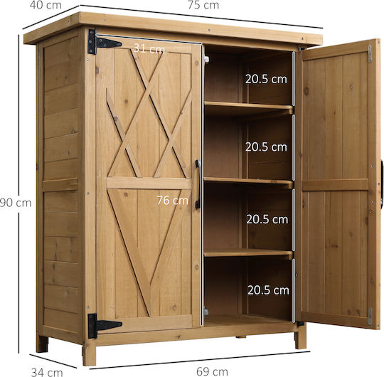 Δίφυλλη Ντουλάπα Ξύλινη με 3 Ράφια 75x40x90εκ.
