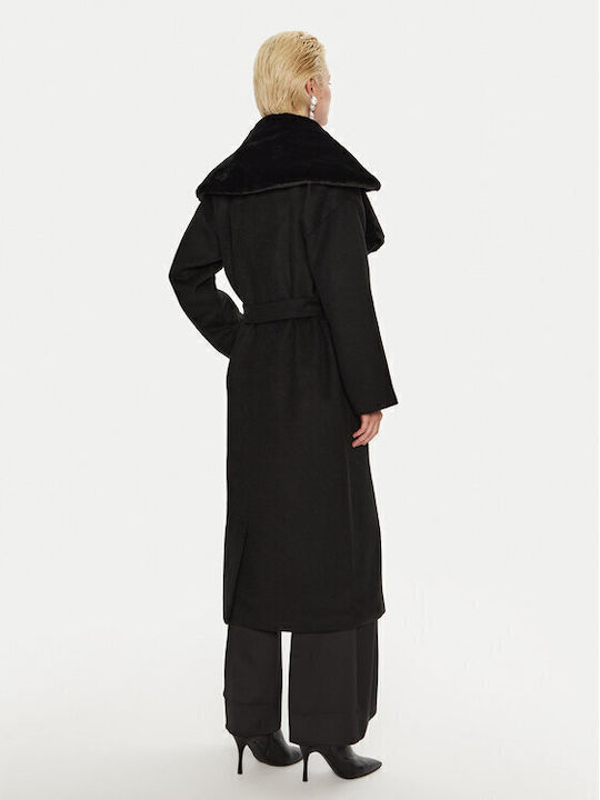 Wolle Damen Black Mantel mit Gürtel