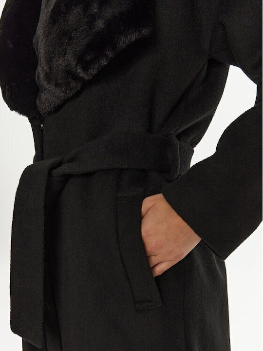 Wolle Damen Black Mantel mit Gürtel