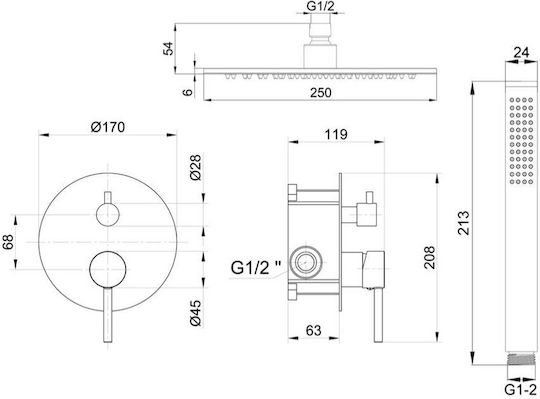 Interflex Μίκτης Μπαταρίας Εντοιχισμού για Ντουζιέρα Λευκός