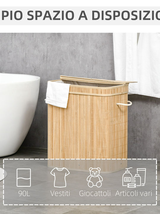 HomCom Laundry Basket Bamboo Collapsible 90lt with Cap White