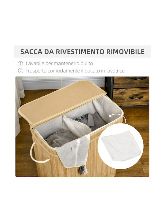 HomCom Laundry Basket Bamboo Collapsible 90lt with Cap White