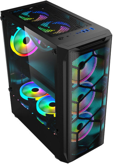 ProGaming Diamond Gaming Midi Tower Κουτί Υπολογιστή με Πλαϊνό Παράθυρο και ARGB Φωτισμό Μαύρο