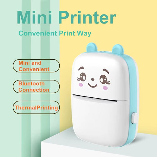 Hurtel Mini Thermal Printer Termică Imprimantă pentru Fotografii cu Bluetooth Set with 10 Rolls of 57x25mm Paper