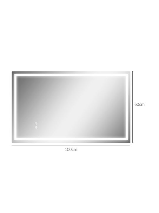 HomCom Правоъгълно Банско Огледало LED Touch с Дължина 100см Бял
