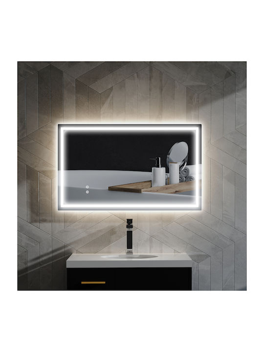 HomCom Правоъгълно Банско Огледало LED Touch с Дължина 100см Бял