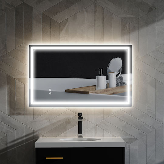 HomCom Правоъгълно Банско Огледало LED Touch с Дължина 100см Бял