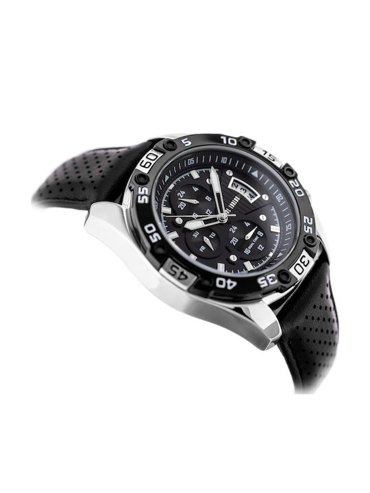 Paul Lorens Ανδρικό Ρολόι 46mm Χρονογράφος Μπαταρίας με Μαύρο Δερμάτινο Λουράκι