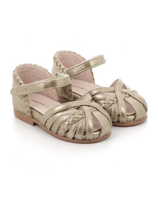 Kids Anatomic Ballerinas With Hoop & Loop Closure Leather Gold