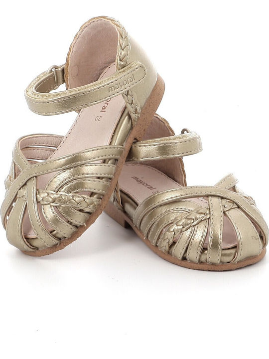 Kids Anatomic Ballerinas With Hoop & Loop Closure Leather Gold