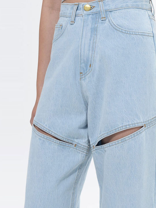 Sac & Co High Waist Women's Jean Trousers Light Blue