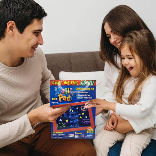 Deluxe Magic Pad Drawing Tablet 8 Light Effects Fluorescent Markers 30 Included Drawings