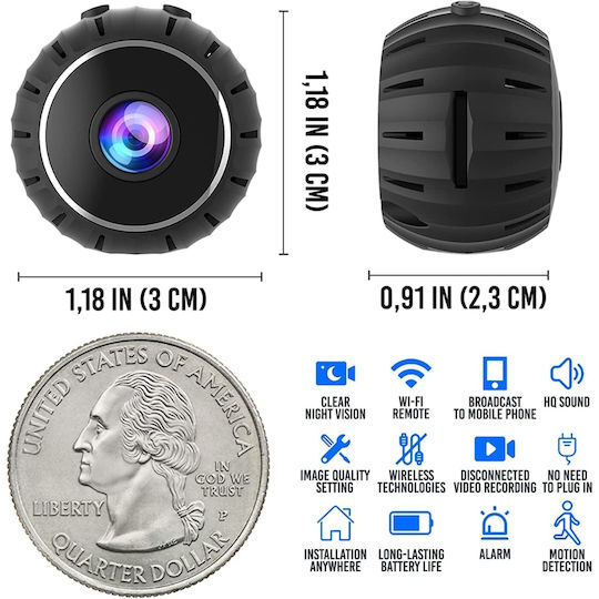 Мини шпионска камера Wifi 1080p микрофон сензор за движение нощно виждане 1 час живот на батерията