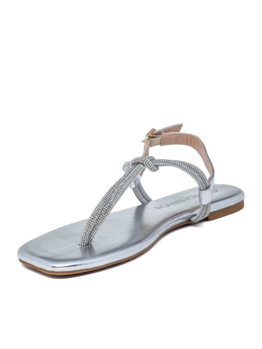 Flache Sandalen für Damen in Silber Farbe