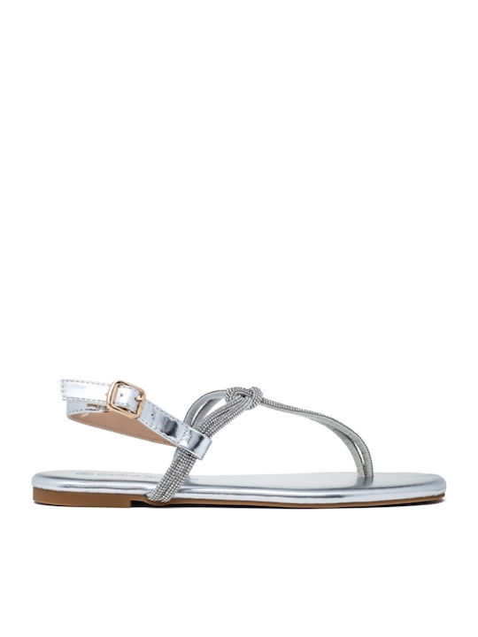 Flache Sandalen für Damen in Silber Farbe
