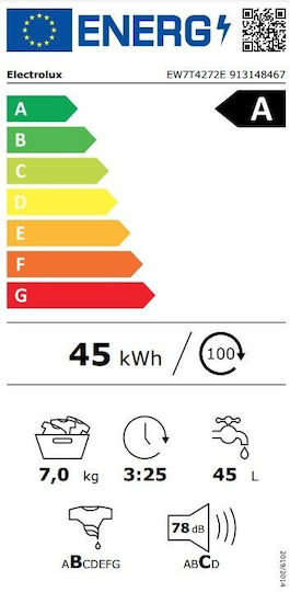 Electrolux Πλυντήριο Ρούχων 7kg με Τεχνολογία Ατμού 1200 Στροφών EW7T4272E