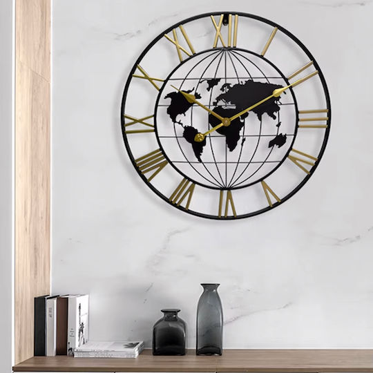 Keskor World Ρολόι Τοίχου Μεταλλικό Μαύρο Ø60cm